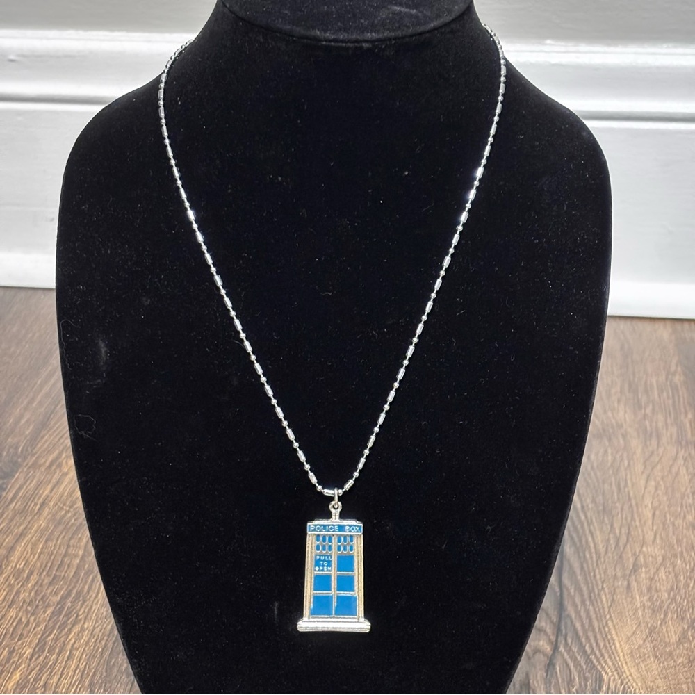 Doctor Who Tardis Blue and Silver Pendant Necklace
